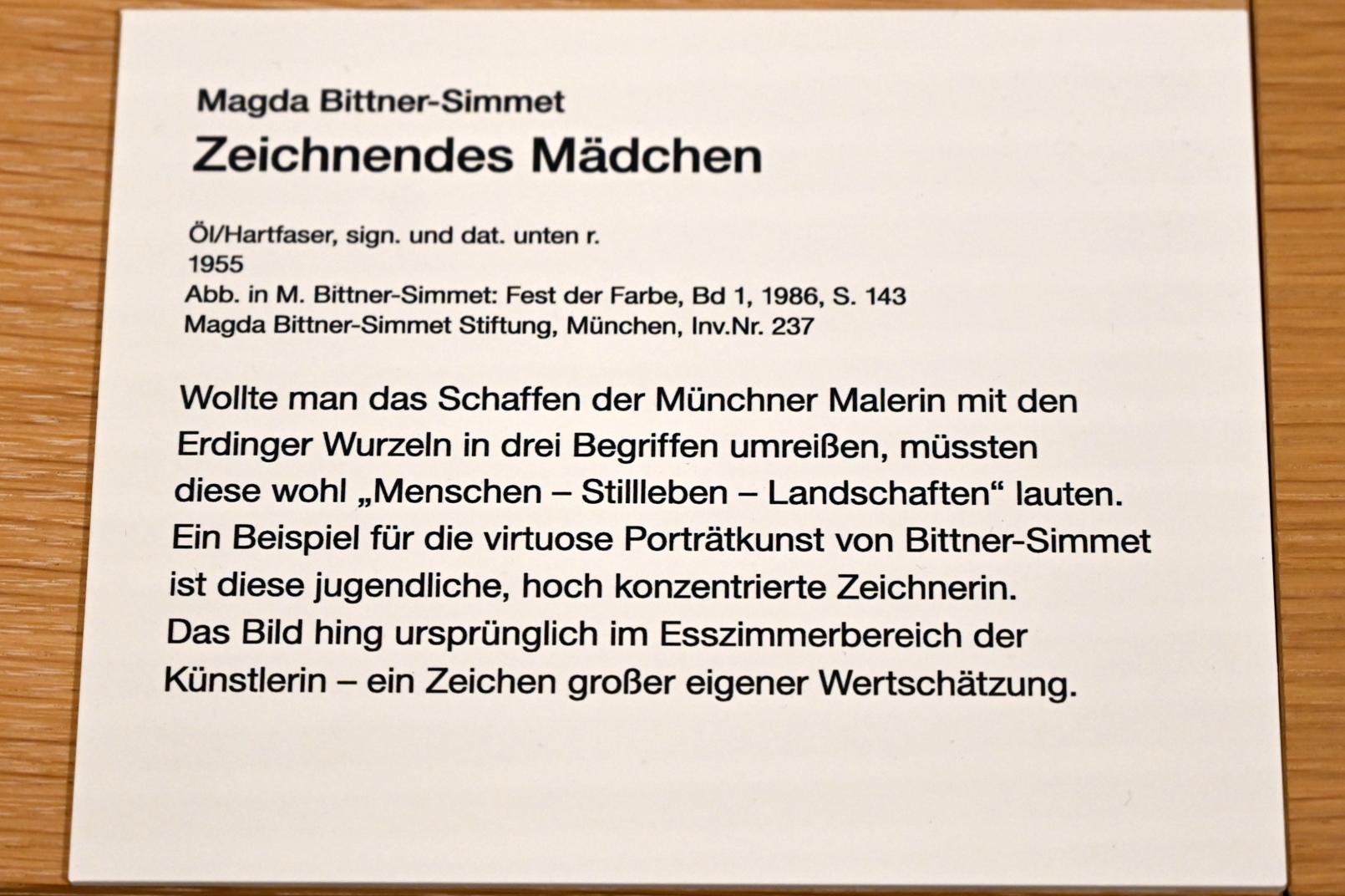 Magda Bittner-Simmet (1955–1967), Zeichnendes Mädchen, Erding, Museum Erding, Erdinger Künstler, 1955, Bild 2/2