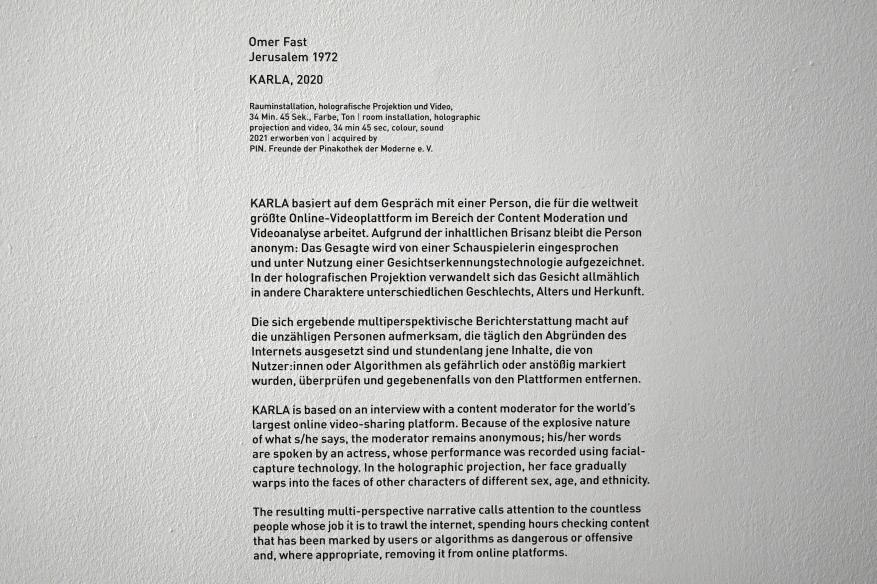 Omer Fast (2020), KARLA, München, Pinakothek der Moderne, Saal 30a 2022, 2020, Bild 3/3