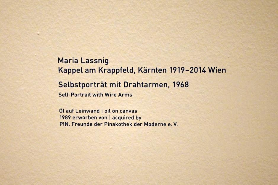 Maria Lassnig (1945–2011), Selbstporträt mit Drahtarmen, München, Pinakothek der Moderne, Saal 12 2022, 1968, Bild 2/2