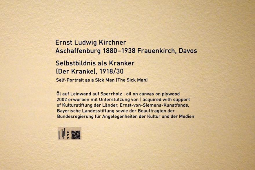 Ernst Ludwig Kirchner (1904–1933), Selbstbildnis als Kranker (Der Kranke), München, Pinakothek der Moderne, Saal 12 2022, 1918, Bild 2/2