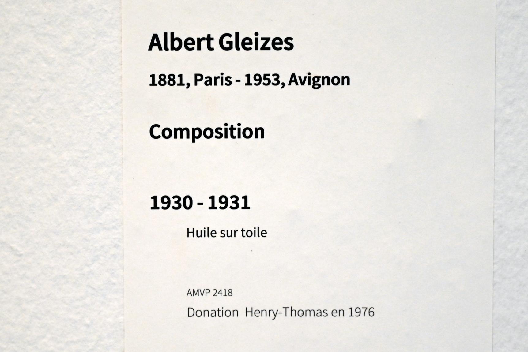 Albert Gleizes (1912–1930), Komposition, Paris, Musée d’art moderne de la Ville de Paris, Saal 1, 1930–1931, Bild 2/2