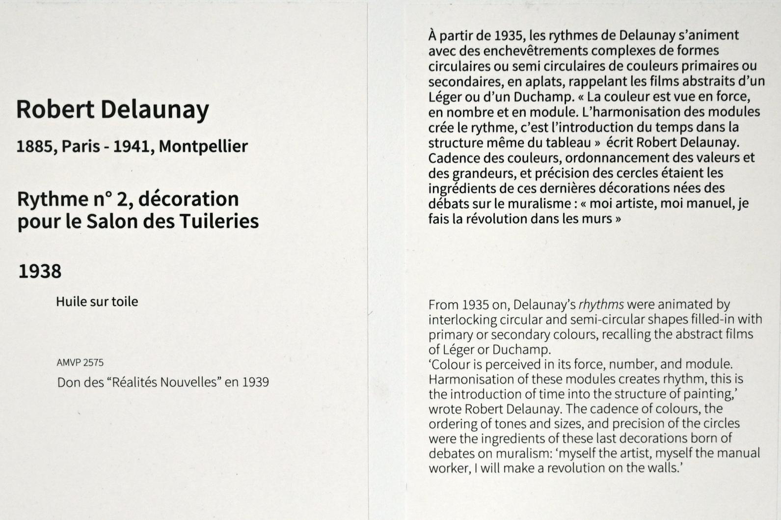 Robert Delaunay (1906–1938), Rhythmus Nr. 2, Dekoration für den Salon des Tuileries, Paris, Musée d’art moderne de la Ville de Paris, Saal 1, 1938, Bild 2/2