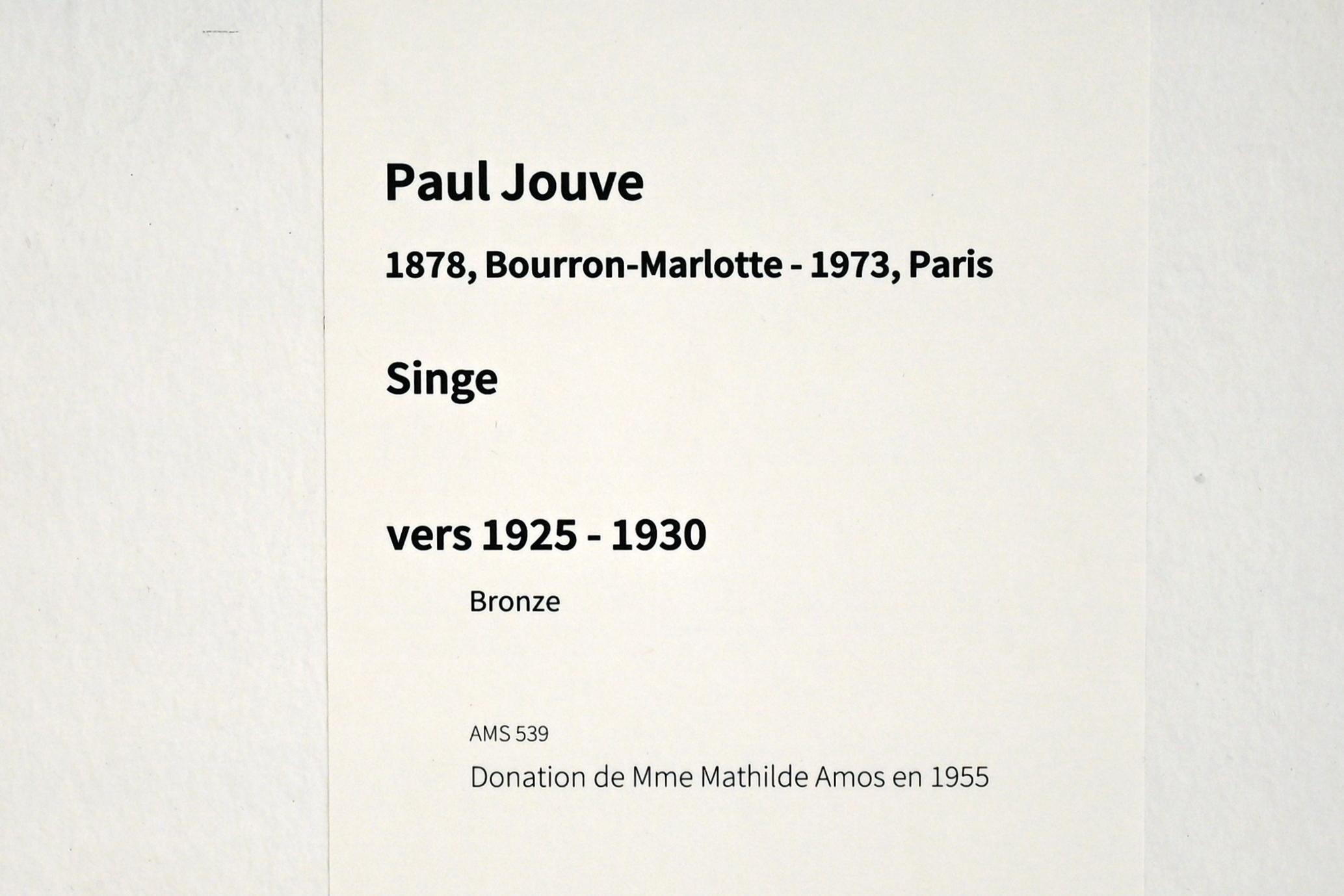 Paul Jouve (1927), Affe, Paris, Musée d’art moderne de la Ville de Paris, Saal 2, um 1925–1930, Bild 3/3