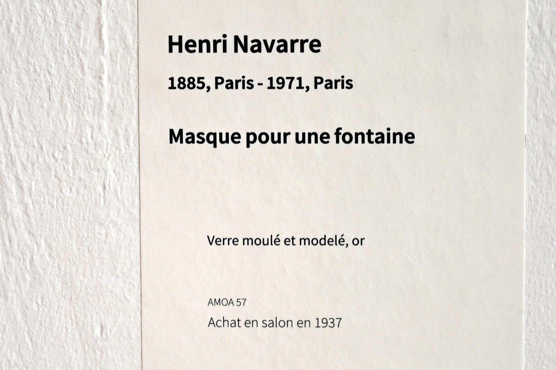 Henri Édouard Navarre (Undatiert), Brunnenmaske, Paris, Musée d’art moderne de la Ville de Paris, Saal 2, Undatiert, Bild 3/3