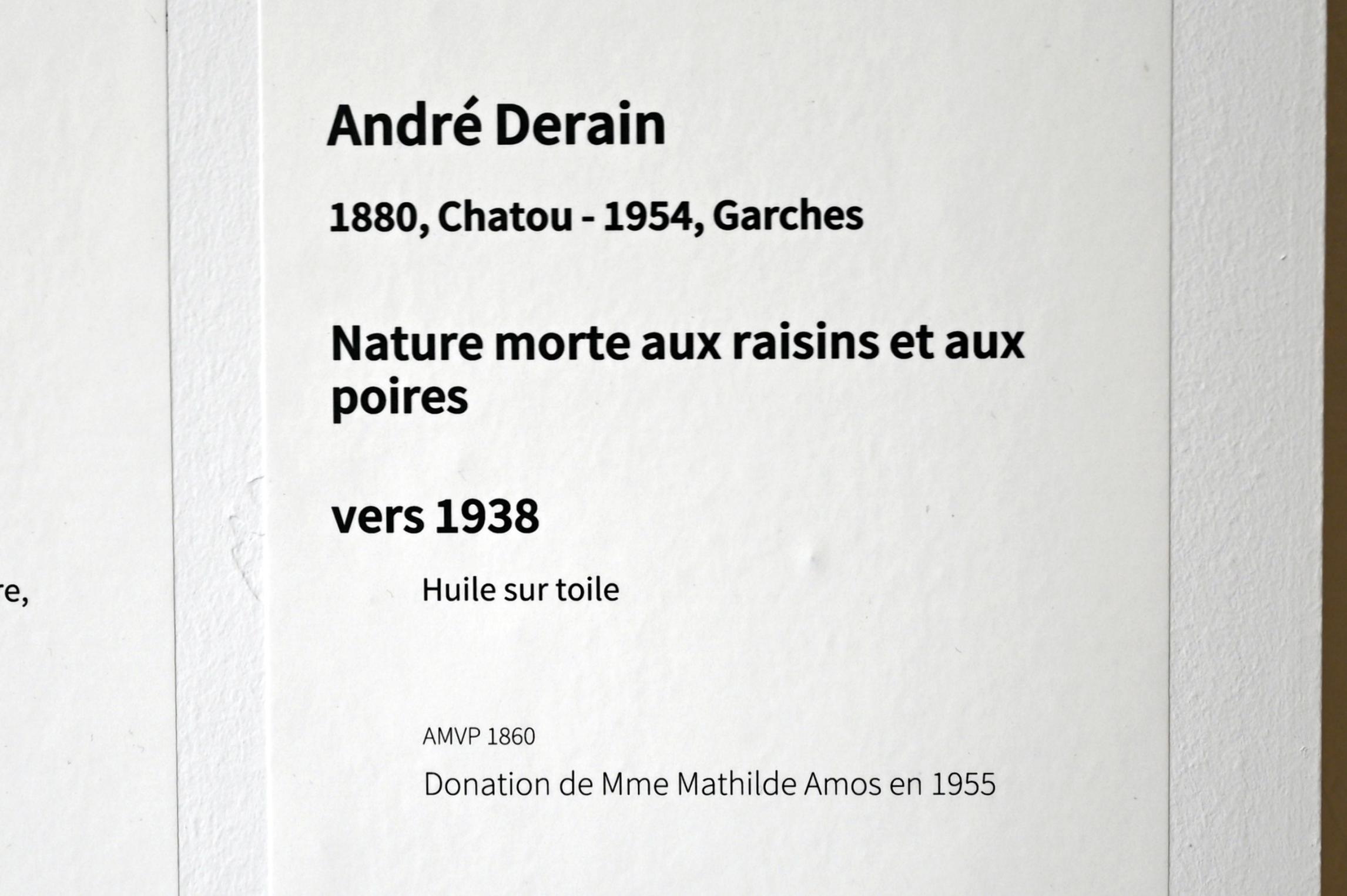 André Derain (1904–1944), Stillleben mit Weintrauben und Birnen, Paris, Musée d’art moderne de la Ville de Paris, Saal 2, um 1938, Bild 2/2