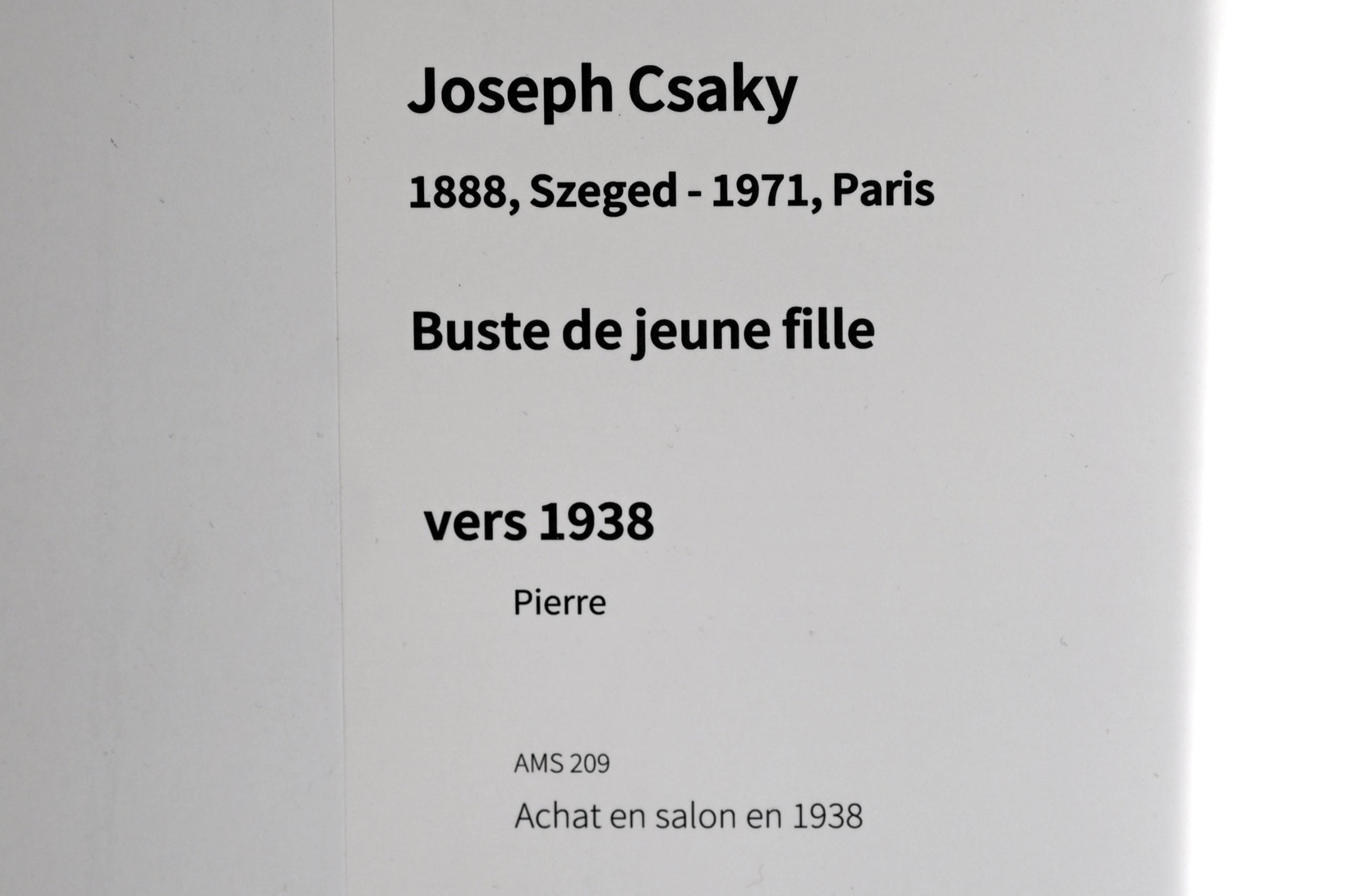 József Csáky (1938), Büste einer jungen Frau, Paris, Musée d’art moderne de la Ville de Paris, Saal 2, um 1938, Bild 4/4