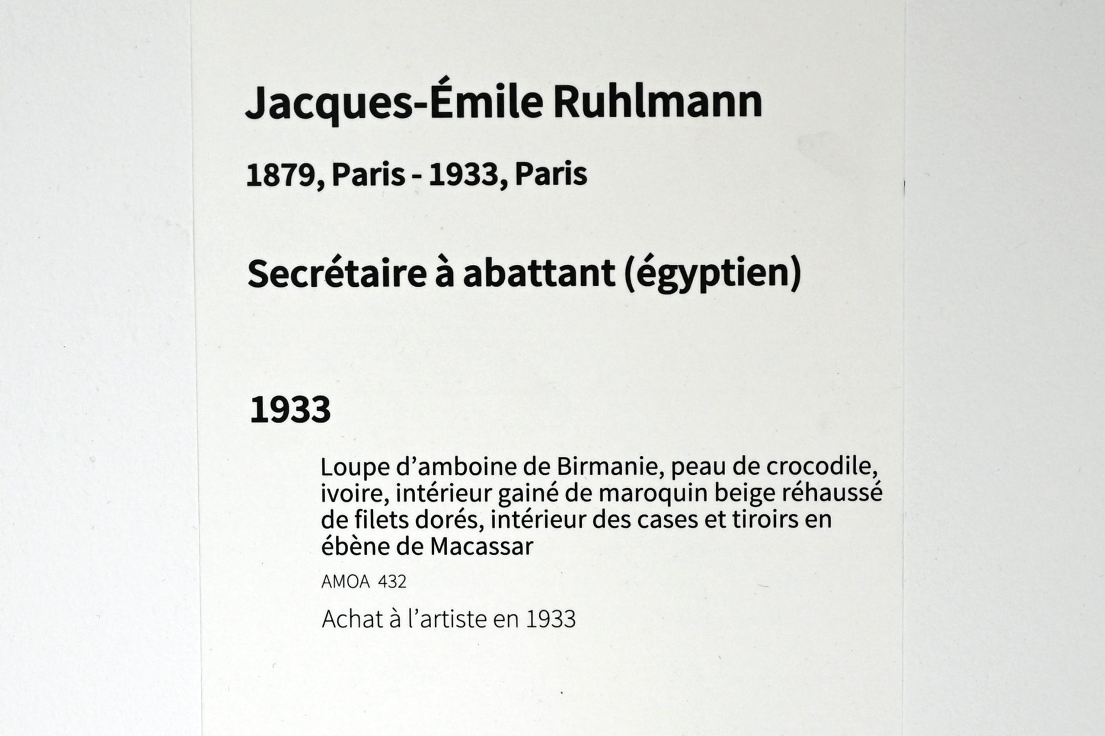 Jacques-Émile Ruhlmann (1933), Klappbarer Sekretär, Paris, Musée d’art moderne de la Ville de Paris, Saal 2, 1933, Bild 2/2
