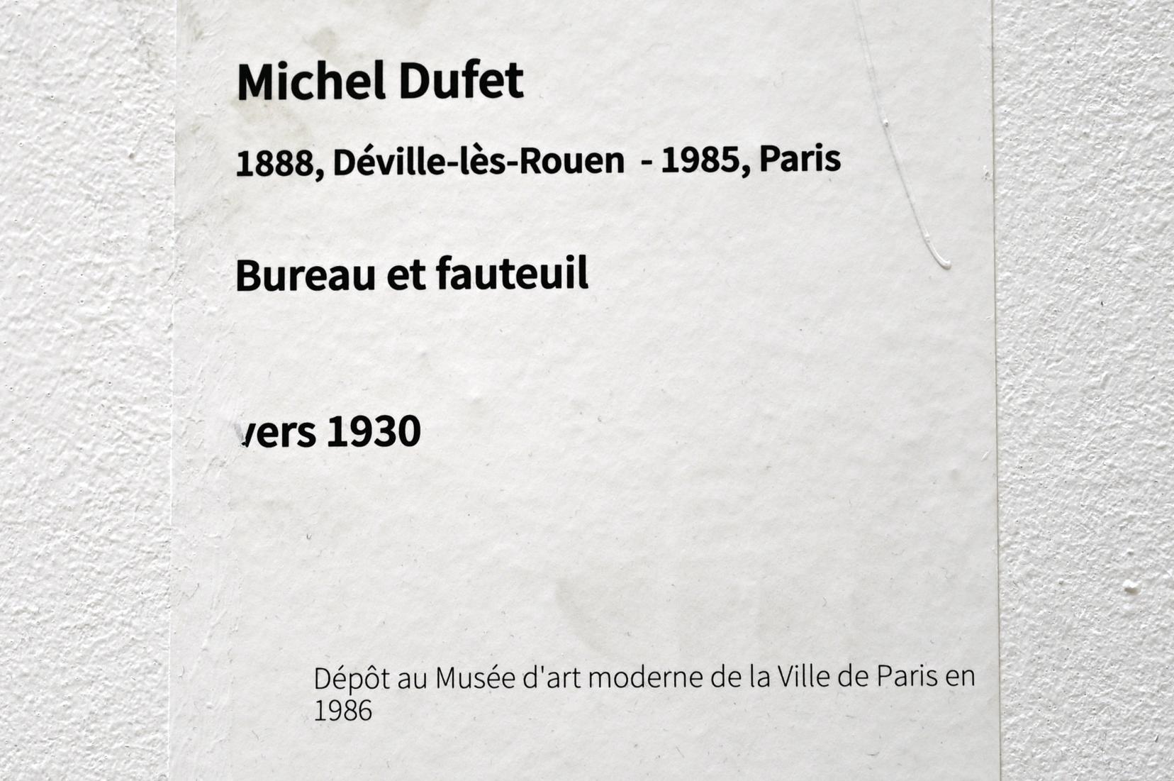 Michel Dufet (1930), Schreibtisch und Stuhl, Paris, Musée d’art moderne de la Ville de Paris, Saal 2, um 1930, Bild 2/2