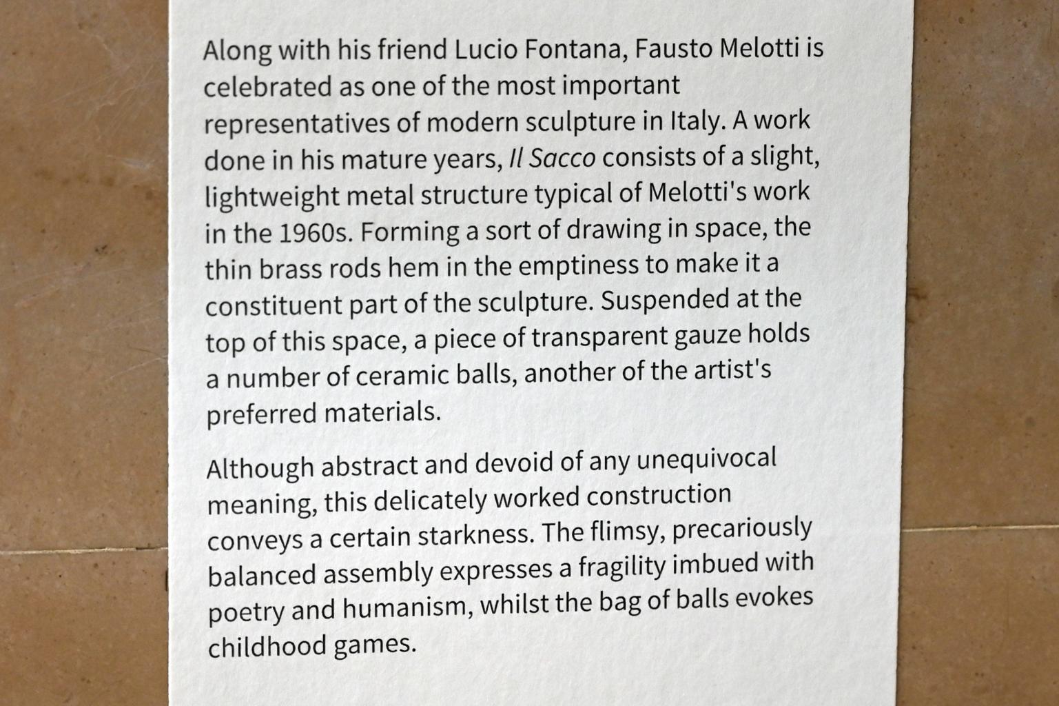 Fausto Melotti (1935–1969), Sack, Paris, Musée d’art moderne de la Ville de Paris, Saal 4, 1969, Bild 4/4
