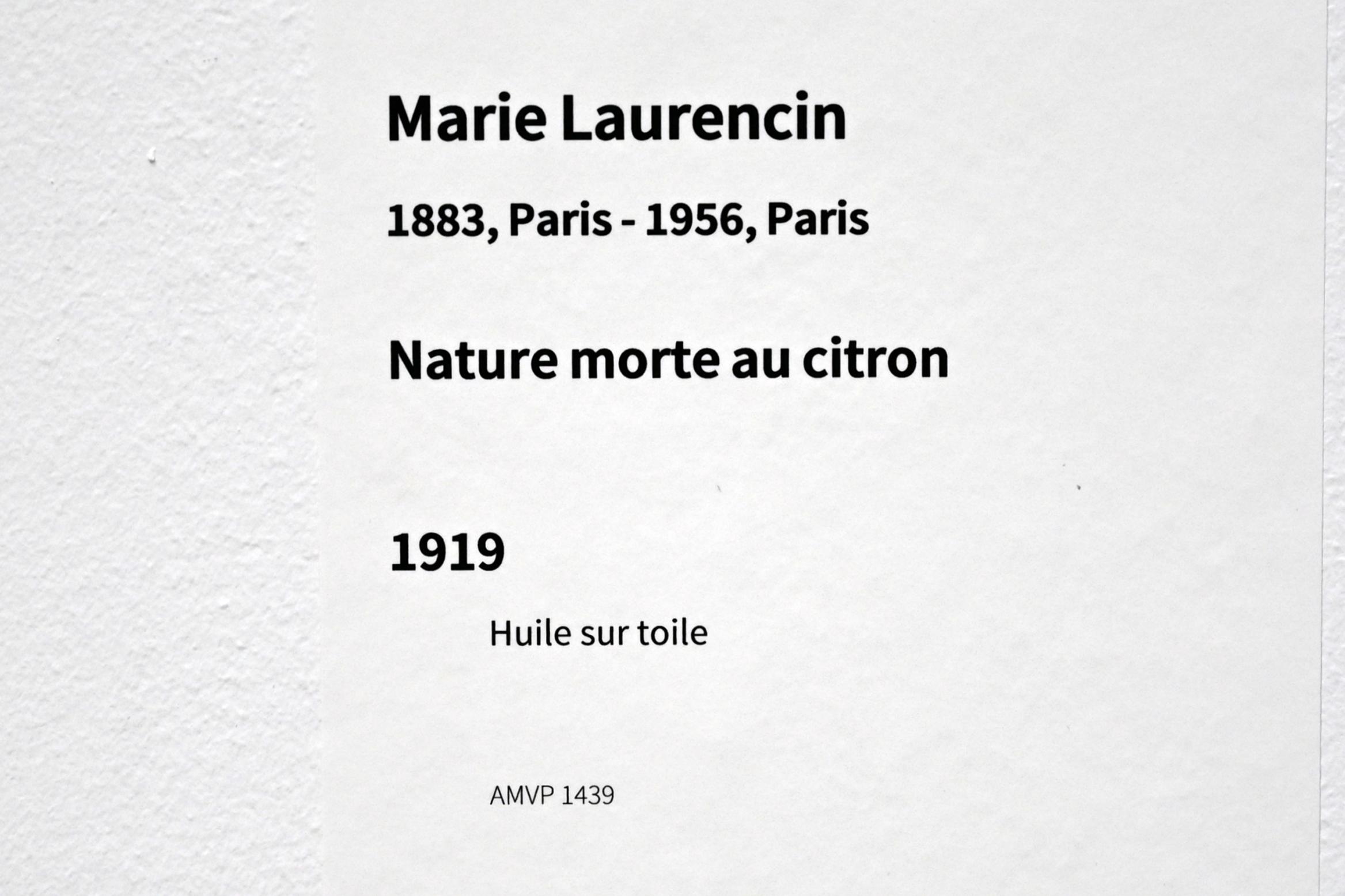Marie Laurencin (1904–1930), Stillleben mit Zitrone, Paris, Musée d’art moderne de la Ville de Paris, Saal 5, 1919, Bild 2/2