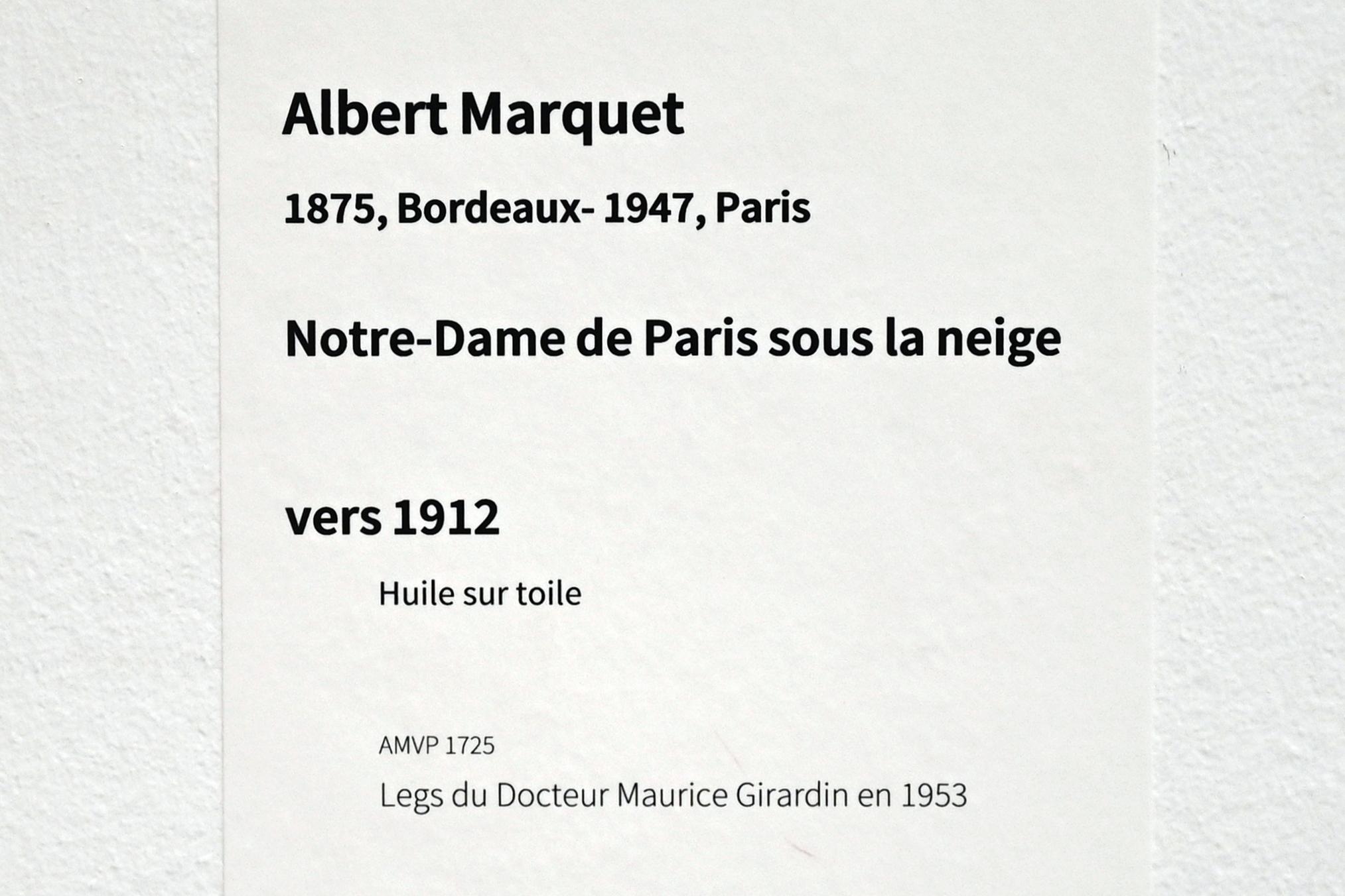 Albert Marquet (1899–1930), Notre-Dame de Paris unter Schnee, Paris, Musée d’art moderne de la Ville de Paris, Saal 5, um 1912, Bild 2/2