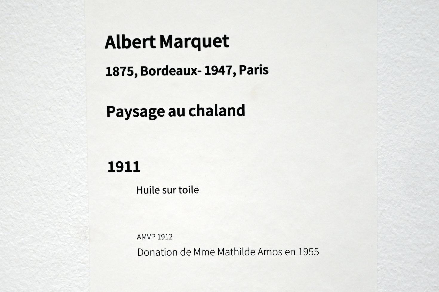 Albert Marquet (1899–1930), Landschaft mit Lastkahn, Paris, Musée d’art moderne de la Ville de Paris, Saal 5, 1911, Bild 2/2