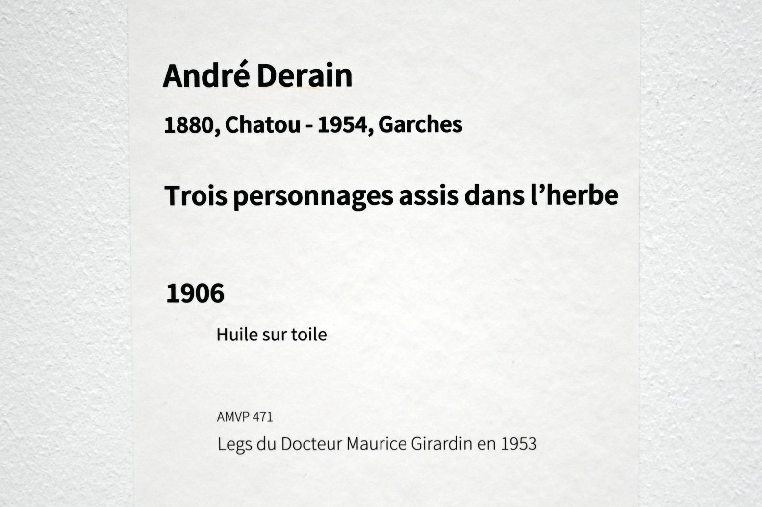 André Derain (1904–1944), Drei sitzende Figuren im Gras, Paris, Musée d’art moderne de la Ville de Paris, Saal 5, 1906, Bild 2/2