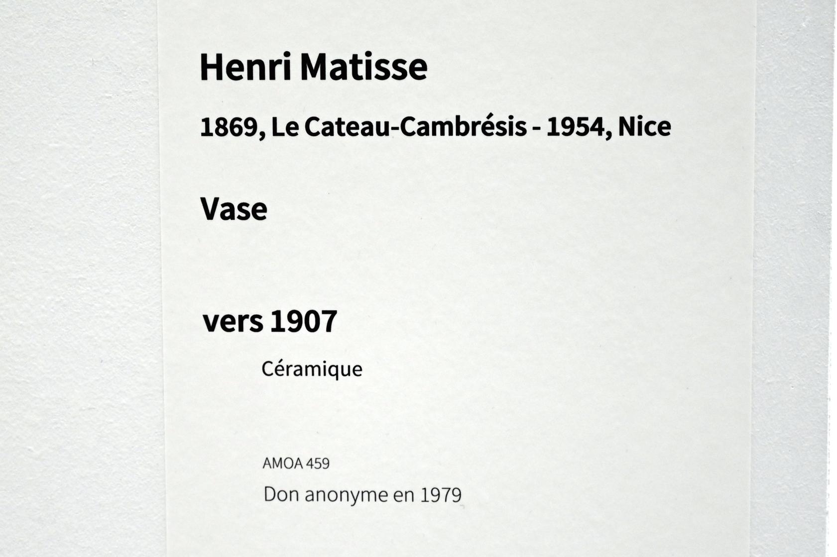 Henri Matisse (1898–1953), Vase, Paris, Musée d’art moderne de la Ville de Paris, Saal 5, um 1907, Bild 2/2