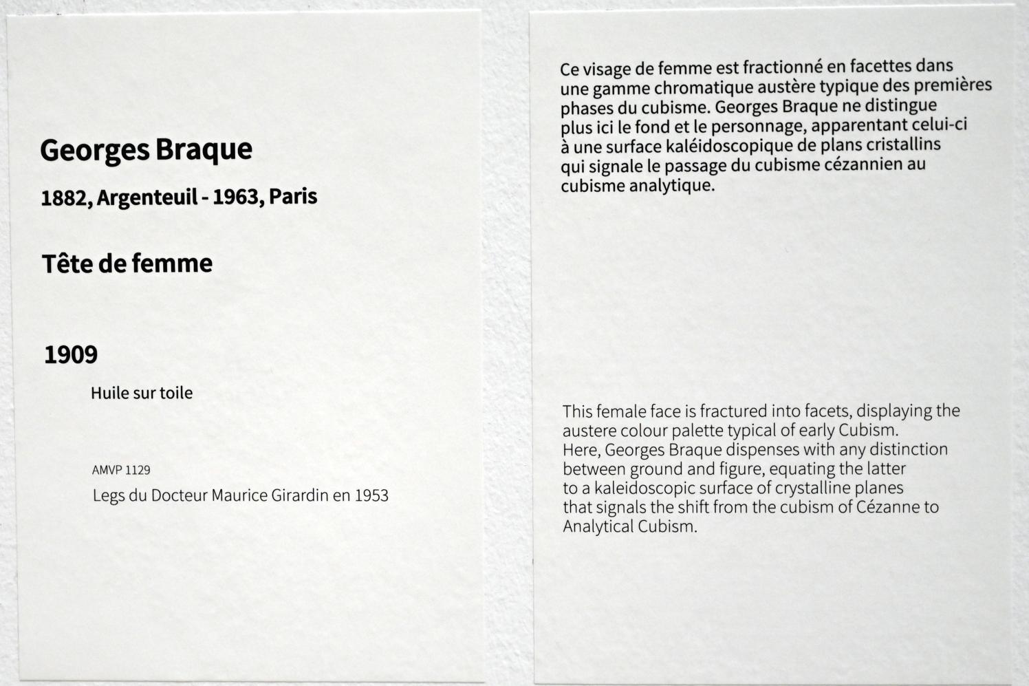 Georges Braque (1906–1956), Frauenkopf, Paris, Musée d’art moderne de la Ville de Paris, Saal 5, 1909, Bild 2/2