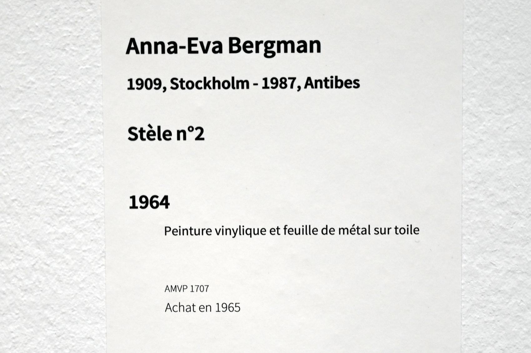 Anna-Eva Bergman (1964), Stele Nr. 2, Paris, Musée d’art moderne de la Ville de Paris, Saal 7, 1964, Bild 2/2