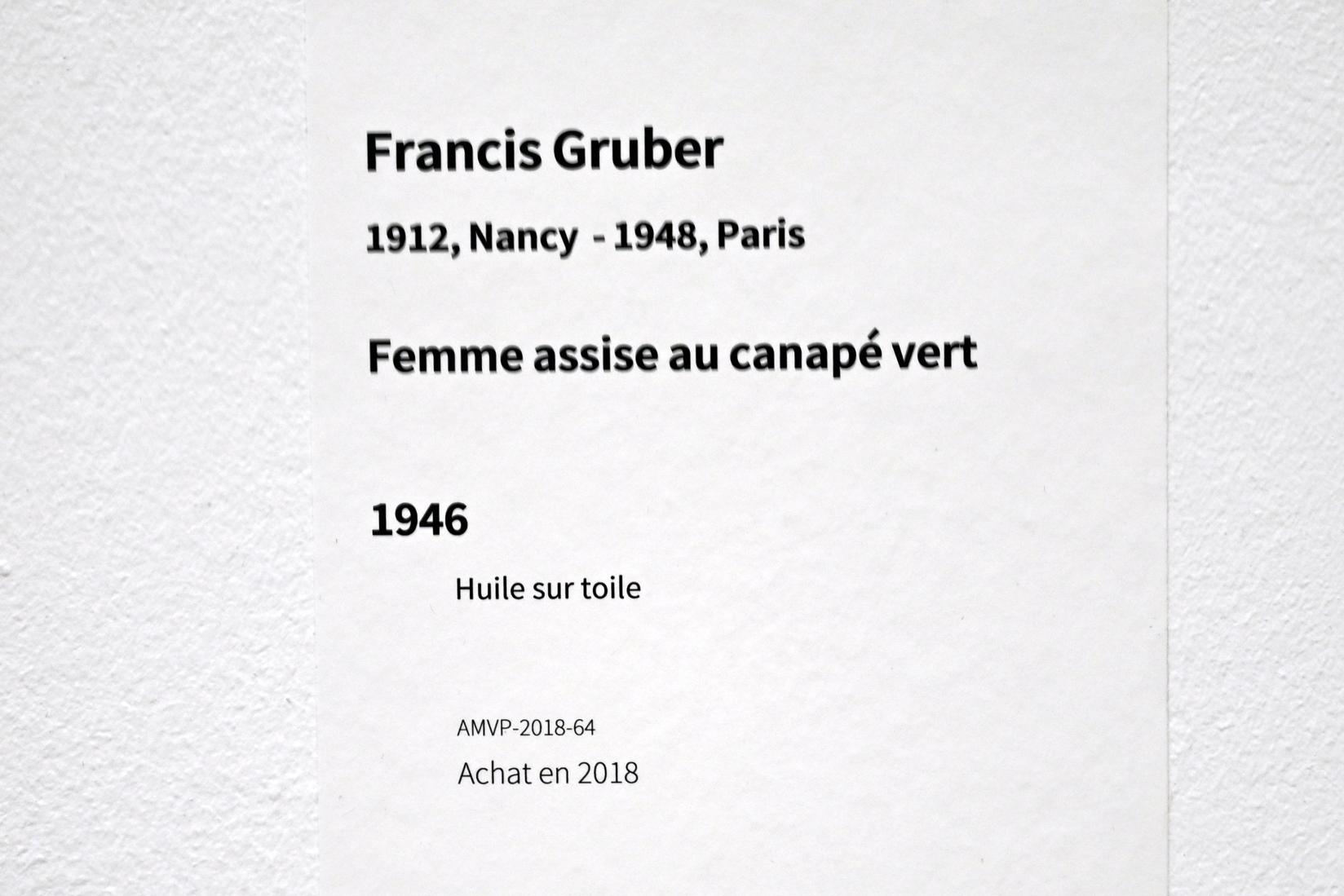 Francis Gruber (1932–1946), Frau auf grünem Sofa, Paris, Musée d’art moderne de la Ville de Paris, Saal 7, 1946, Bild 3/3