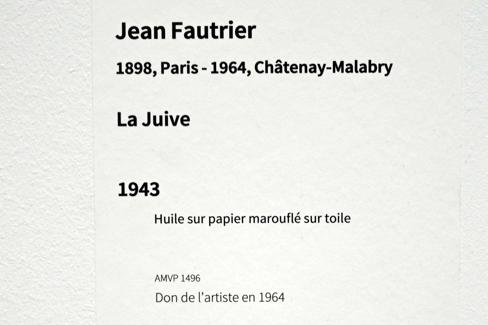 Jean Fautrier (1921–1958), Die Jüdin, Paris, Musée d’art moderne de la Ville de Paris, Saal 7, 1943, Bild 2/2