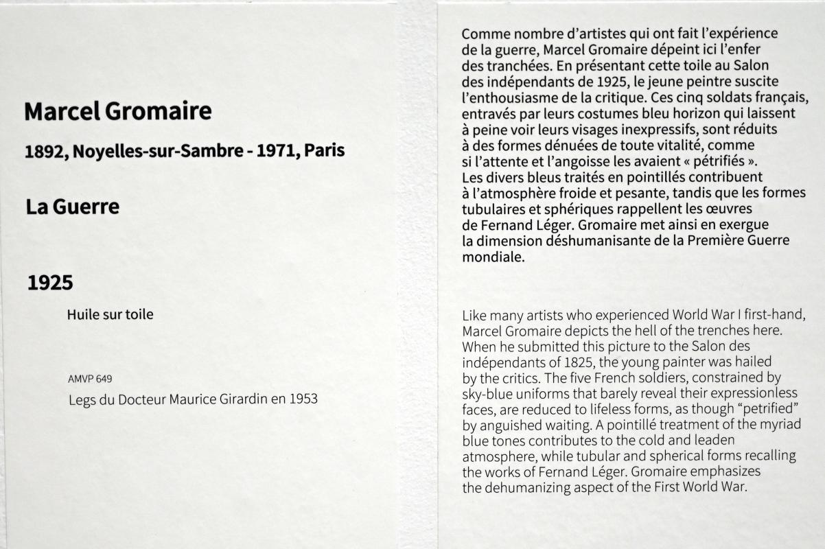 Marcel Gromaire (1924–1925), Der Krieg, Paris, Musée d’art moderne de la Ville de Paris, Saal 8, 1925, Bild 2/2
