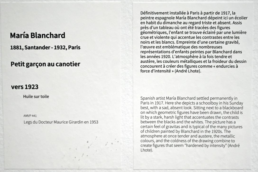 María Gutiérrez Blanchard (1917–1926), Kleiner Junge mit Strohhut, Paris, Musée d’art moderne de la Ville de Paris, Saal 8, um 1923, Bild 2/2