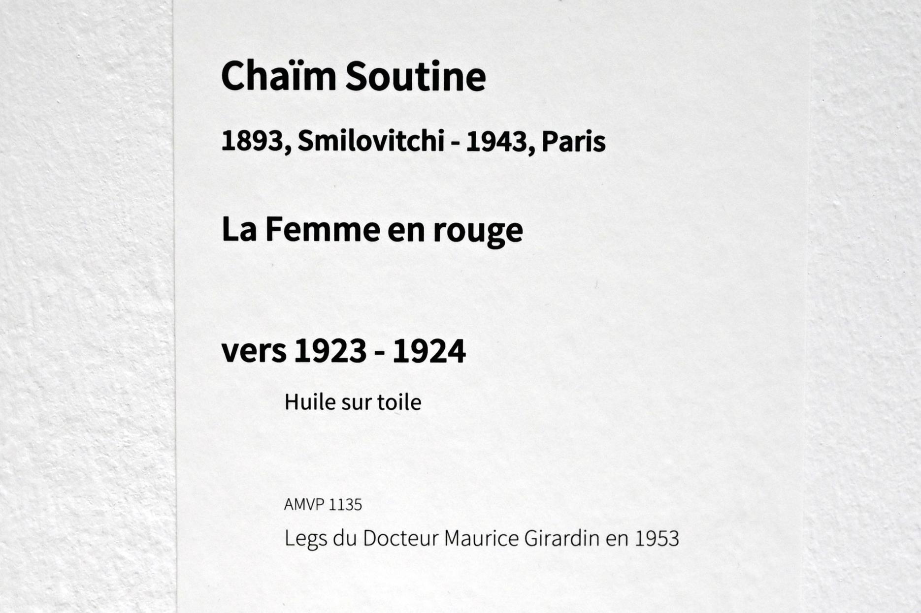 Chaïm Soutine (1919–1924), Die Frau in Rot, Paris, Musée d’art moderne de la Ville de Paris, Saal 8, um 1923–1924, Bild 2/2