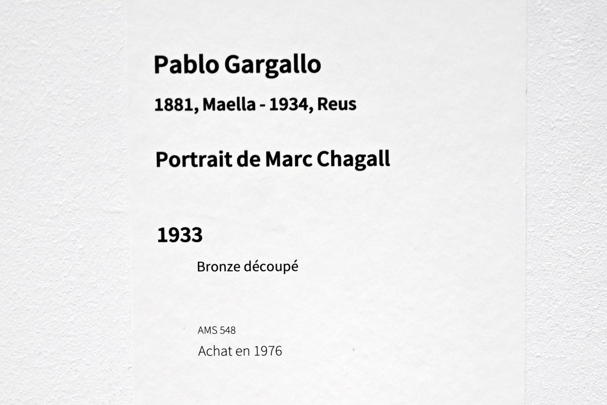 Pablo Gargallo (1928–1933), Porträt von Marc Chagall, Paris, Musée d’art moderne de la Ville de Paris, Saal 9, 1933, Bild 4/4