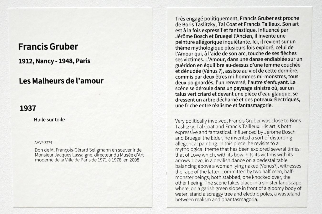 Francis Gruber (1932–1946), Das Unheil der Liebe, Paris, Musée d’art moderne de la Ville de Paris, Saal 9, 1937, Bild 2/2