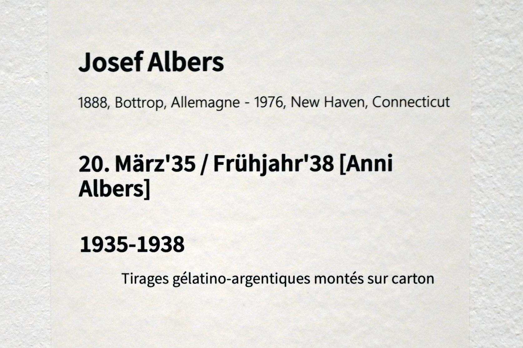 Josef Albers (1927–1967), 20. März '35 / Frühjahr '38 [Anni Albers], Paris, Musée d’art moderne de la Ville de Paris, Saal 12, 1935–1938, Bild 2/2