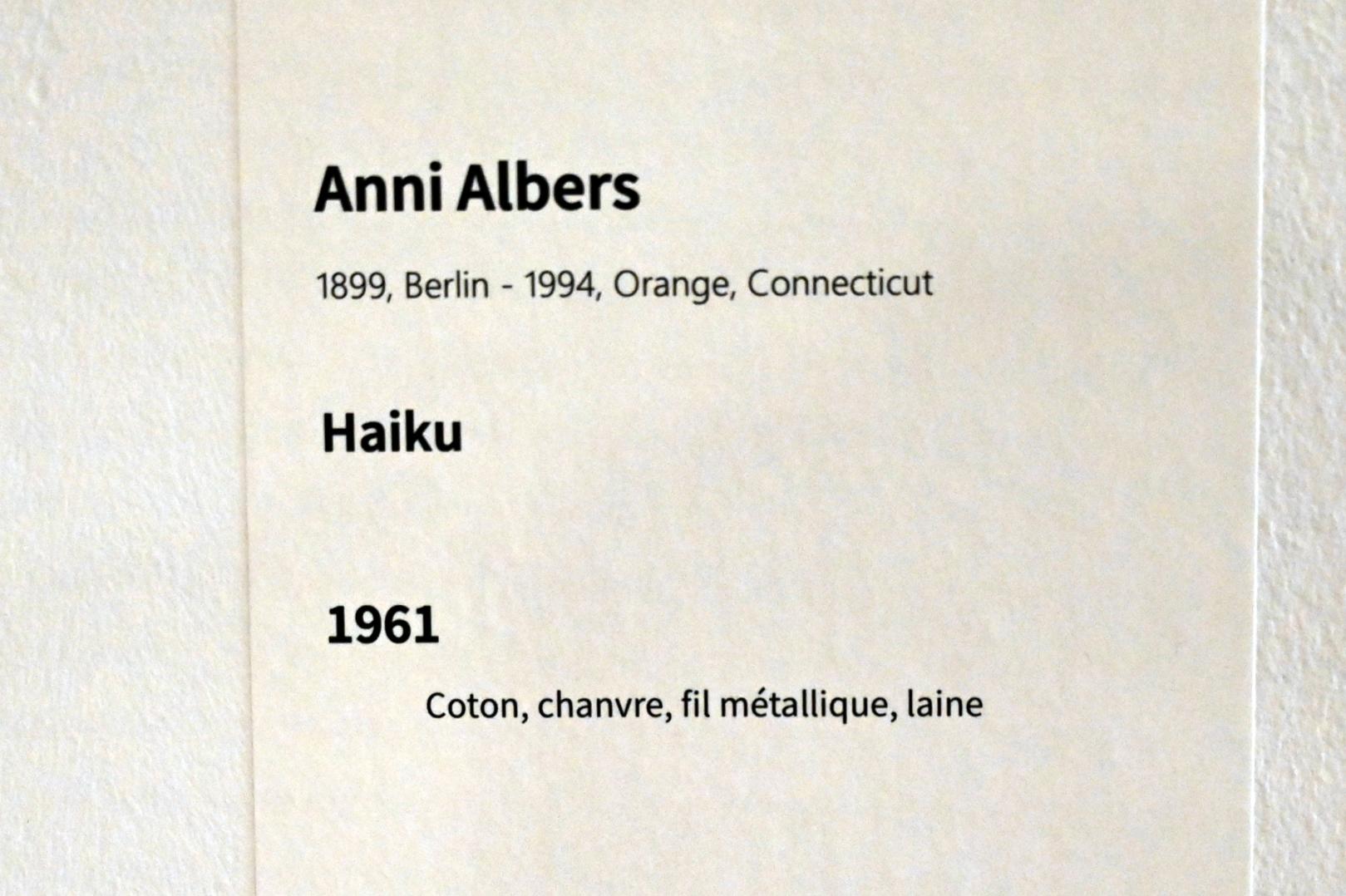 Anni Albers (1925–1984), Haiku, Paris, Musée d’art moderne de la Ville de Paris, Saal 13, 1961, Bild 2/2
