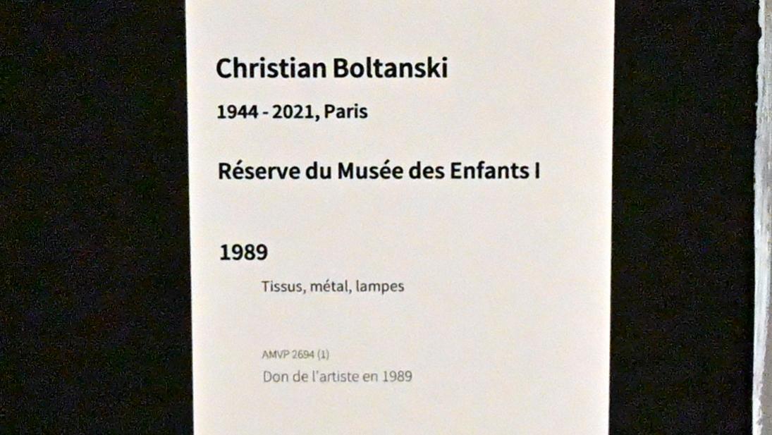 Christian Boltanski (1970–2000), Reserve für das Kindermuseum I, Paris, Musée d’art moderne de la Ville de Paris, Saal Boltanski, 1989, Bild 4/4