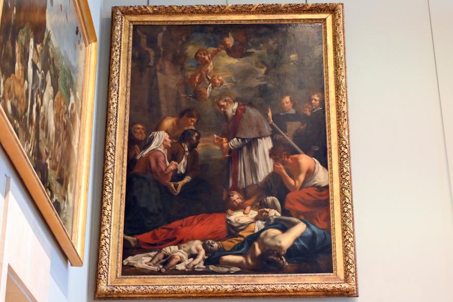 Jakob van Oost der Ältere (1645–1673), Der heilige Makarius von Gent spendet den Pestkranken die Kommunion, Paris, Musée du Louvre, Saal 800, 1673
