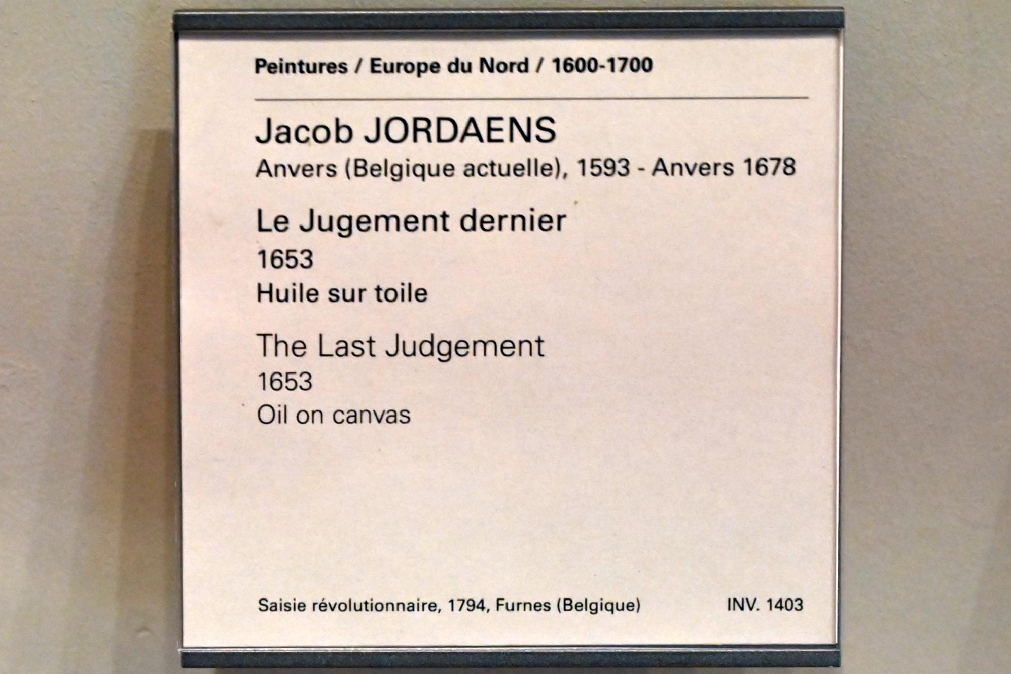 Jacob Jordaens (1615–1665), Jüngstes Gericht, Paris, Musée du Louvre, Saal 800, 1653, Bild 2/2