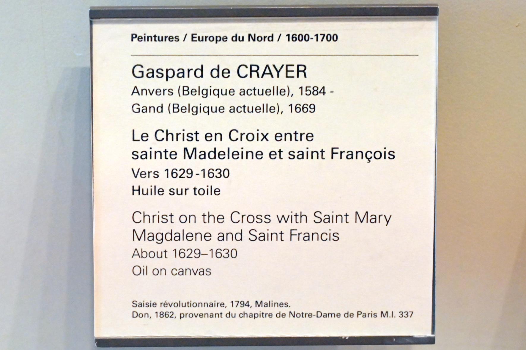 Gaspar de Crayer (1629–1652), Christus am Kreuz zwischen den heiligen Maria Magdalena und Franziskus, Paris, Musée du Louvre, Saal 800, um 1629–1630, Bild 2/2