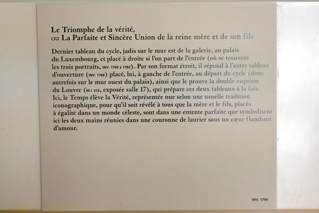 Peter Paul Rubens (1598–1640), Der Triumph der Wahrheit (Die vollkommene und aufrichtige Vereinigung der Königinmutter und ihres Sohnes), Paris, Musée du Louvre, Saal 801, 1. Viertel 17. Jhd., Bild 2/2