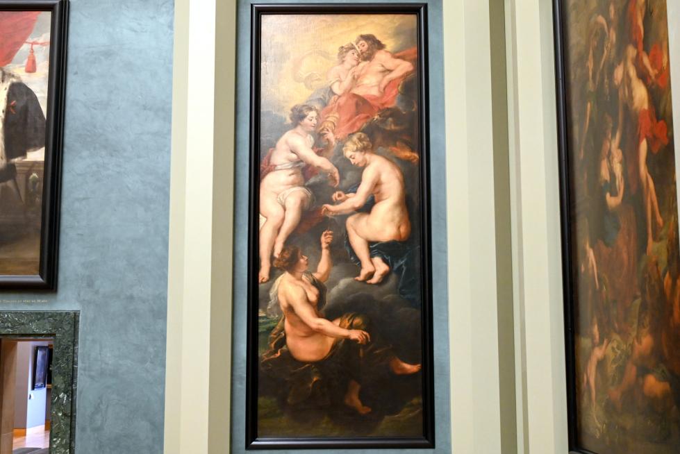 Peter Paul Rubens (1598–1640), Die Parzen spinnen die Schicksalsfäden von Königin Marie de' Medici unter dem Schutz von Jupiter und Juno, Paris, Musée du Louvre, Saal 801, 17. Jhd.