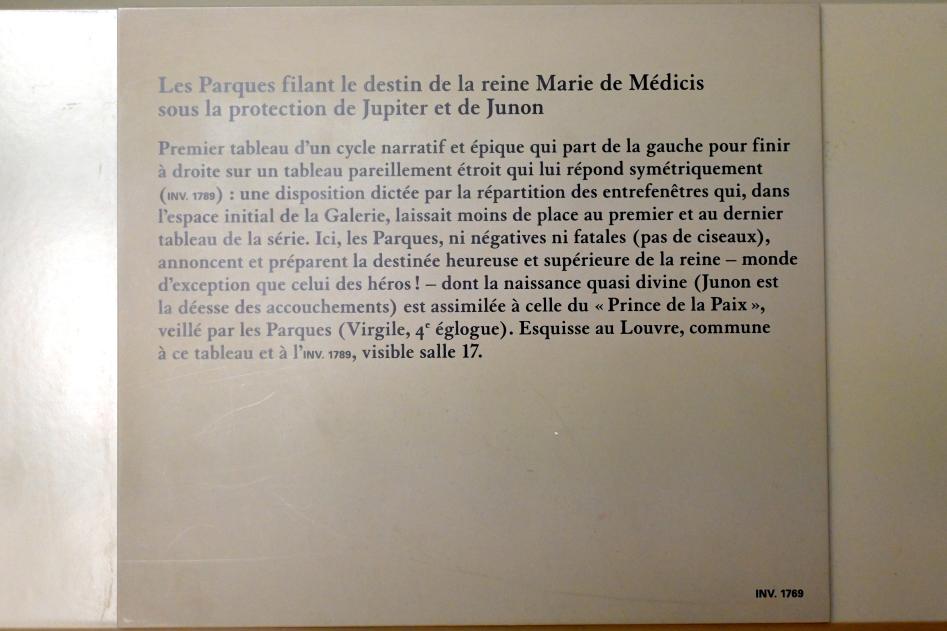 Peter Paul Rubens (1598–1640), Die Parzen spinnen die Schicksalsfäden von Königin Marie de' Medici unter dem Schutz von Jupiter und Juno, Paris, Musée du Louvre, Saal 801, 17. Jhd., Bild 2/2