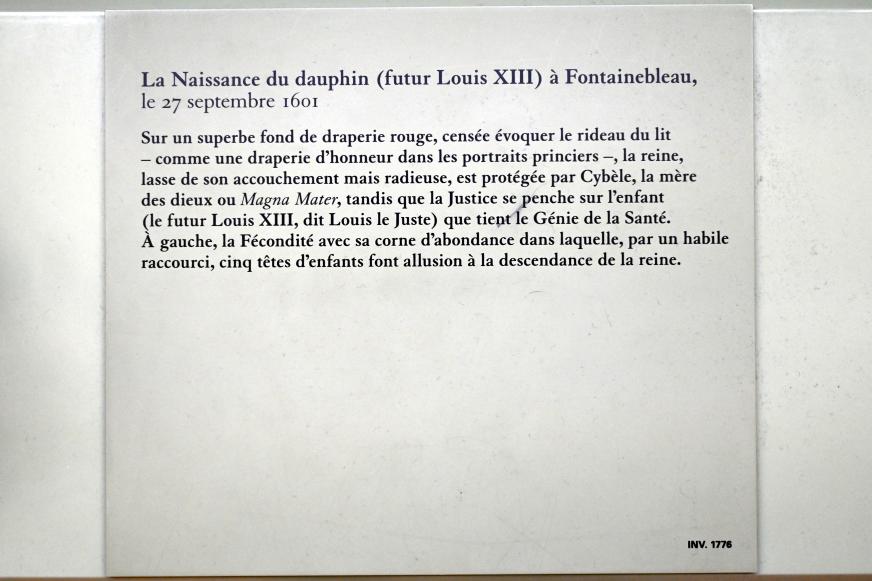 Peter Paul Rubens (1598–1640), Die Geburt des Dauphin (zukünftiger Ludwig XIII.) in Fontainebleau am 27. September 1601, Paris, Musée du Louvre, Saal 801, 1. Viertel 17. Jhd., Bild 2/2