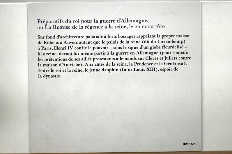 Peter Paul Rubens (1598–1640), Die Vorbereitungen des Königs für den Deutschen Krieg (Die Übergabe der Regentschaft an die Königin am 20. März 1610), Paris, Musée du Louvre, Saal 801, 1. Viertel 17. Jhd., Bild 2/2