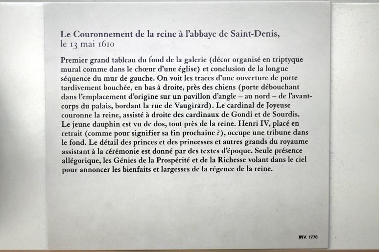 Peter Paul Rubens (1598–1640), Krönung der Königin in der Abtei von Saint-Denis am 13. Mai 1610, Paris, Musée du Louvre, Saal 801, 1. Viertel 17. Jhd., Bild 2/2