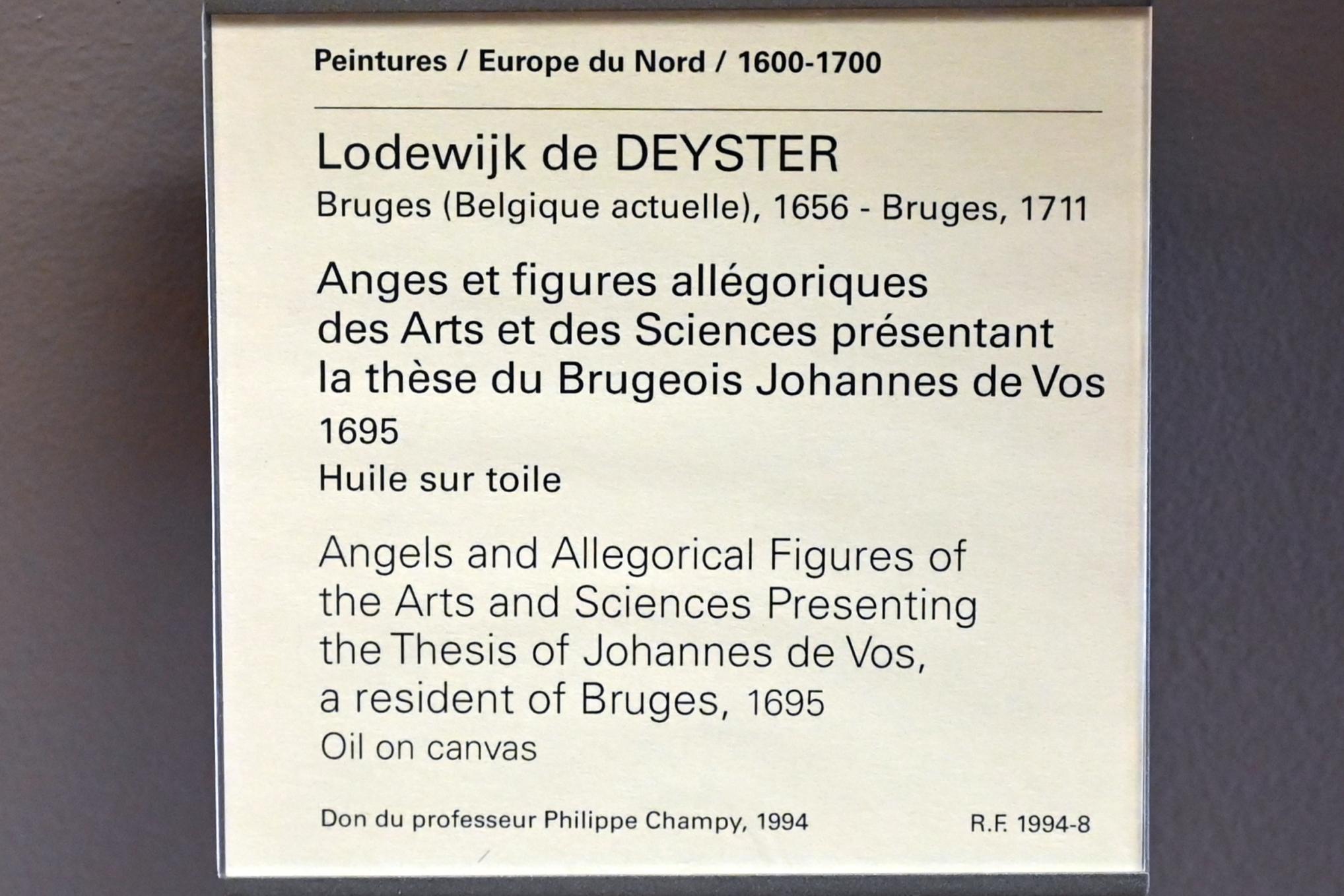 Louis de Deyster (1695), Engel und allegorische Figuren der Künste und der Wissenschaft präsentieren die Thesen des Johannes de Vos, Bürger von Brügge, Paris, Musée du Louvre, Saal 802, 1695, Bild 2/2