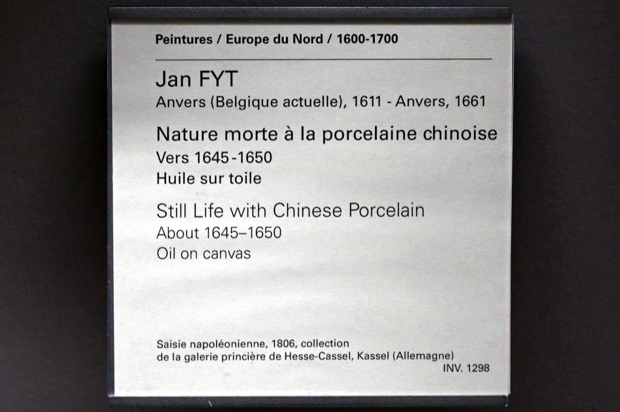 Jan Fyt (1647–1655), Stillleben mit chinesischem Porzellan, Paris, Musée du Louvre, Saal 802, um 1645–1650, Bild 2/2
