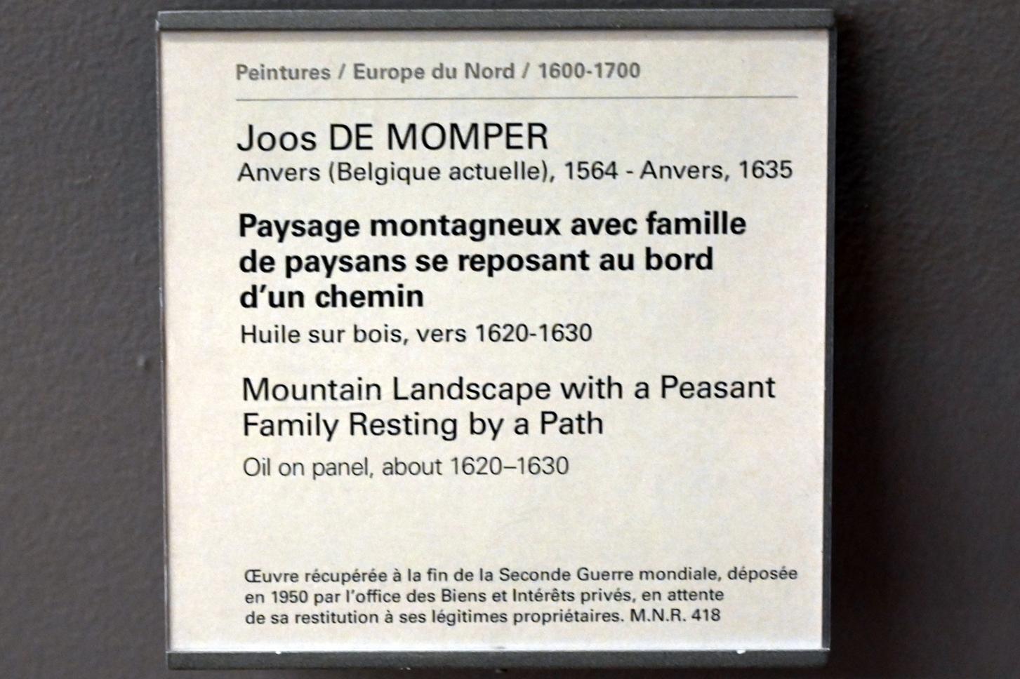 Joos de Momper (1595–1625), Berglandschaft mit an einem Weg rastender Bauernfamilie, Paris, Musée du Louvre, Saal 802, um 1620–1630, Bild 2/2