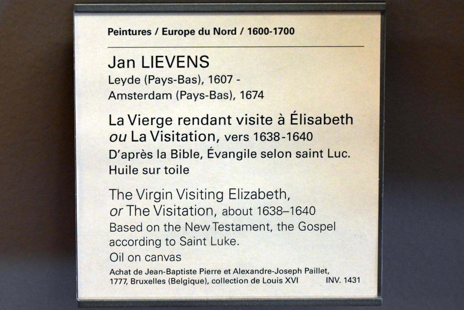 Jan Lievens (1628–1654), Besuch Marias bei Elisabeth (Mariä Heimsuchung), Paris, Musée du Louvre, Saal 802, um 1638–1640, Bild 2/2