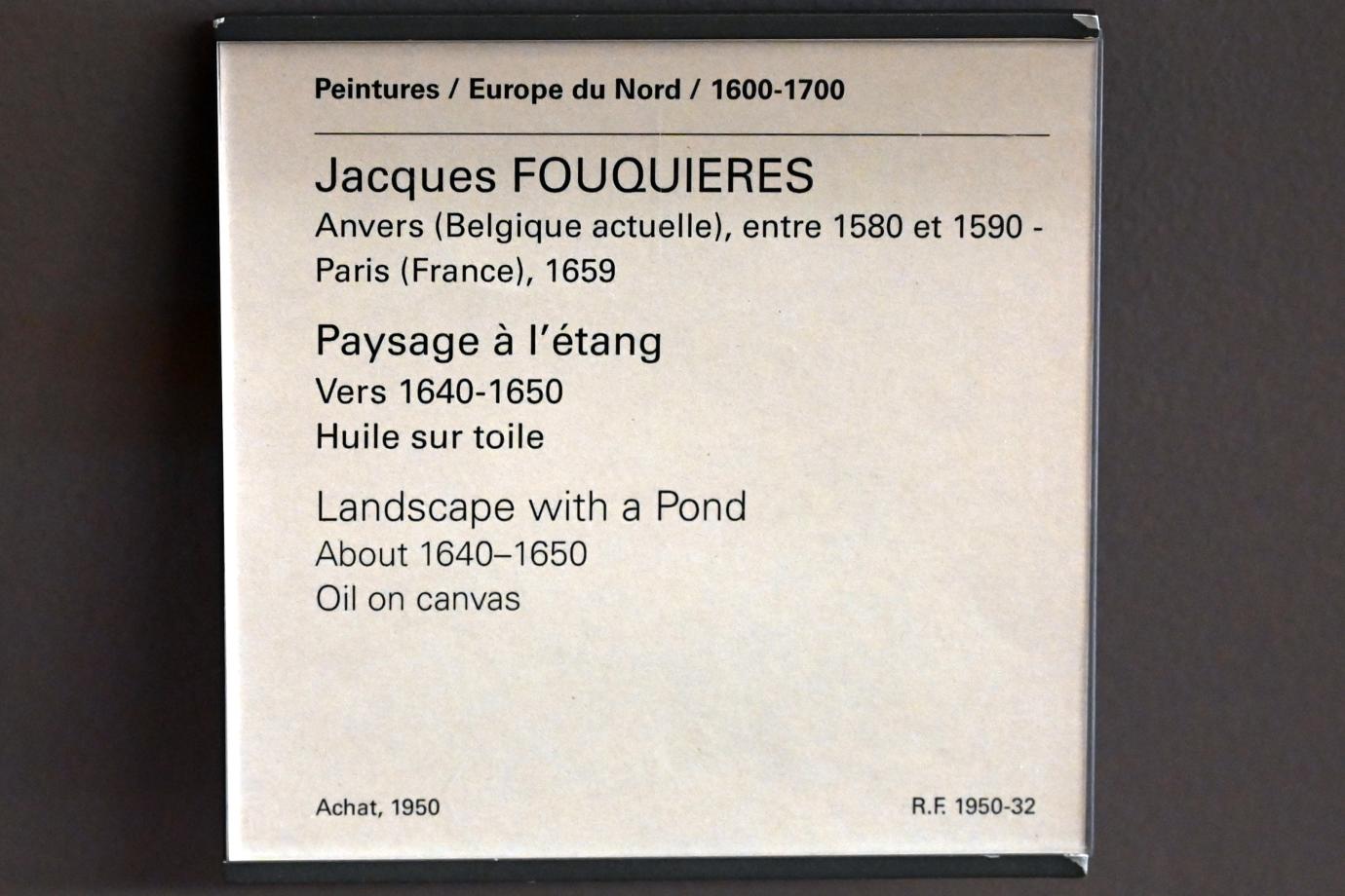 Jacques Fouquières (1645), Landschaft mit Weiher, Paris, Musée du Louvre, Saal 802, um 1640–1650, Bild 2/2
