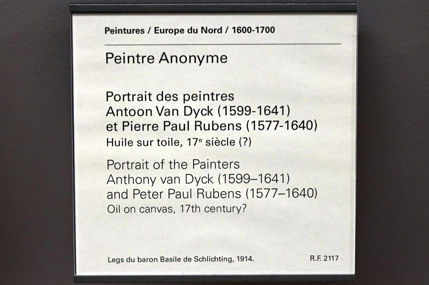 Porträt der Maler Anthonis van Dyck (1599 - 1641) und Peter Paul Rubens (1577 - 1640), Paris, Musée du Louvre, Saal 802, 17. Jhd., Bild 2/2
