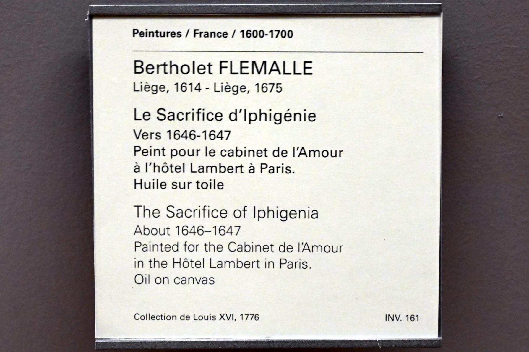Bertholet Flémal (Flemalle) (1646–1650), Die Opferung der Iphigenie, Paris, Musée du Louvre, Saal 802, um 1646–1647, Bild 2/2