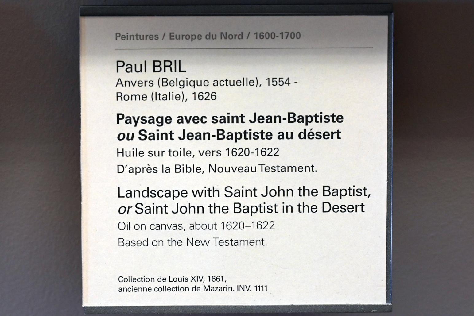 Paul Bril (1592–1624), Johannes der Täufer in einer Landschaft (Johannes der Täufer in der Wüste), Paris, Musée du Louvre, Saal 802, um 1620–1622, Bild 2/2