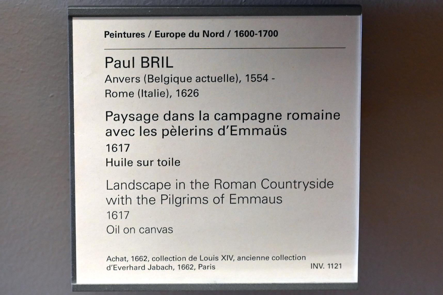 Paul Bril (1592–1624), Christus in Emmaus in einer römischen Landschaft, Paris, Musée du Louvre, Saal 802, 1617, Bild 2/2