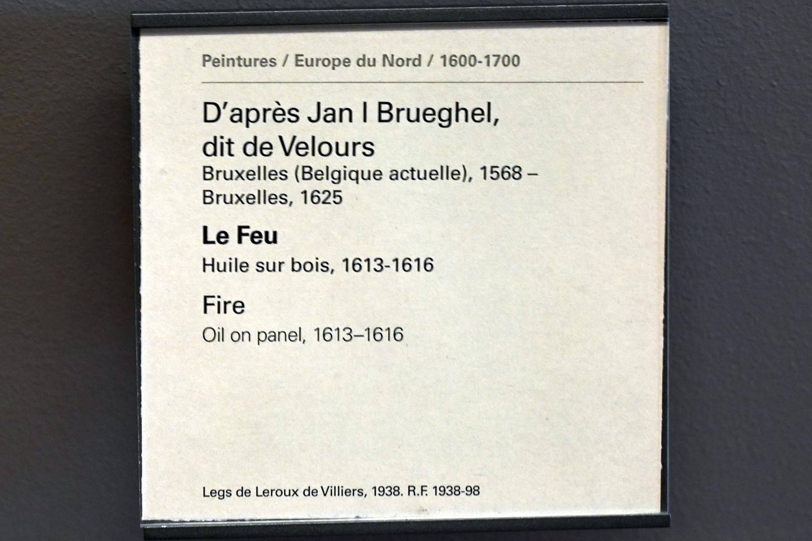 Jan Brueghel der Ältere (Nachahmer) (1614–1625), Das Feuer, Paris, Musée du Louvre, Saal 802, 1625, Bild 2/2