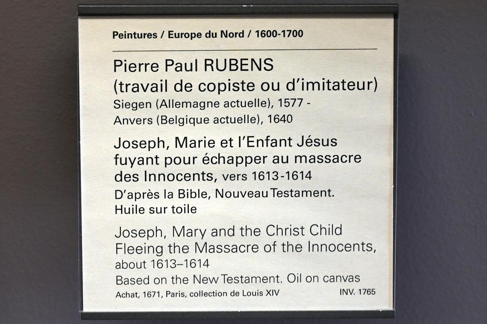 Peter Paul Rubens (Kopie) (1613–1640), Flucht nach Ägypten, Paris, Musée du Louvre, Saal 802, um 1613–1614, Bild 2/2
